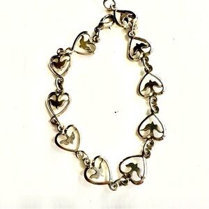 Dove and Heart Silver-tone Bracelet-Large 8”